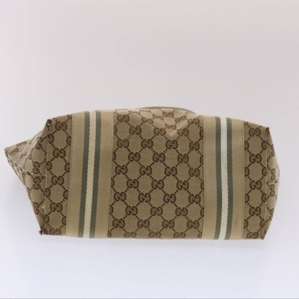 GUCCI GG Canvas Sherry Line Tote Bag Canvas Beige Yellow Khaki 211971 - Picture 4 of 16